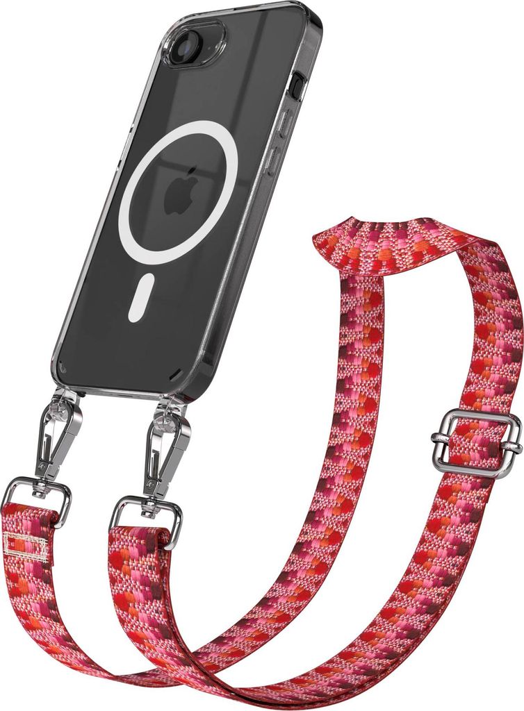 EAZY CASE - Handykette mit MagSafe Hülle für Apple iPhone 16e, Handyband ZickZack Style, Karabiner Silber, Umhängeband in Lila