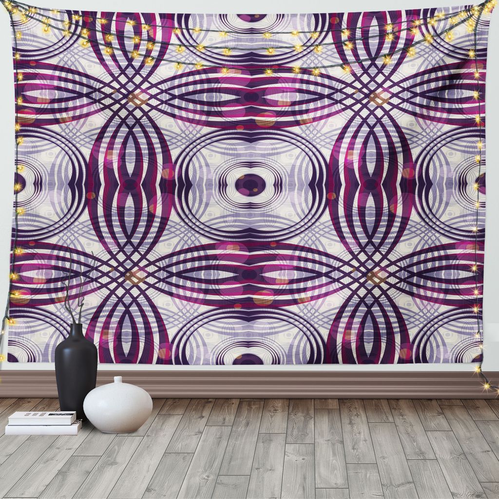 ABAKUHAUS Jahrgang Wandteppich, Geometrischer Streifen-Kreis, Wohnzimmer Schlafzimmer Heim Seidiges Satin Wandteppich, 200 x 150 cm, Lavendel Pflaume