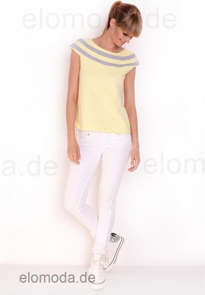 Damen Longshirt Tunika T-Shirt Sommer Shirt; Pastellgelb