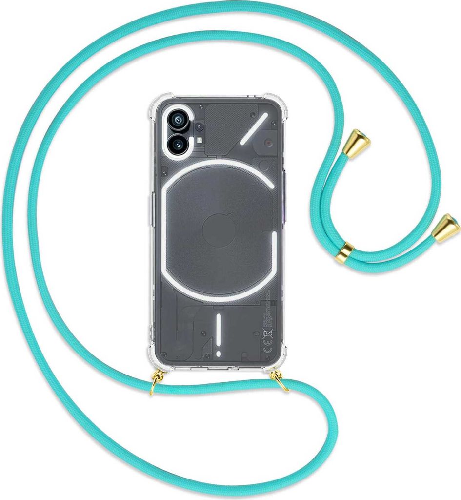 Handykette Backcover-Schutzhülle mit Band (Metall goldfarben) für Nothing Phone (1) (A063, 6.55'') - türkis