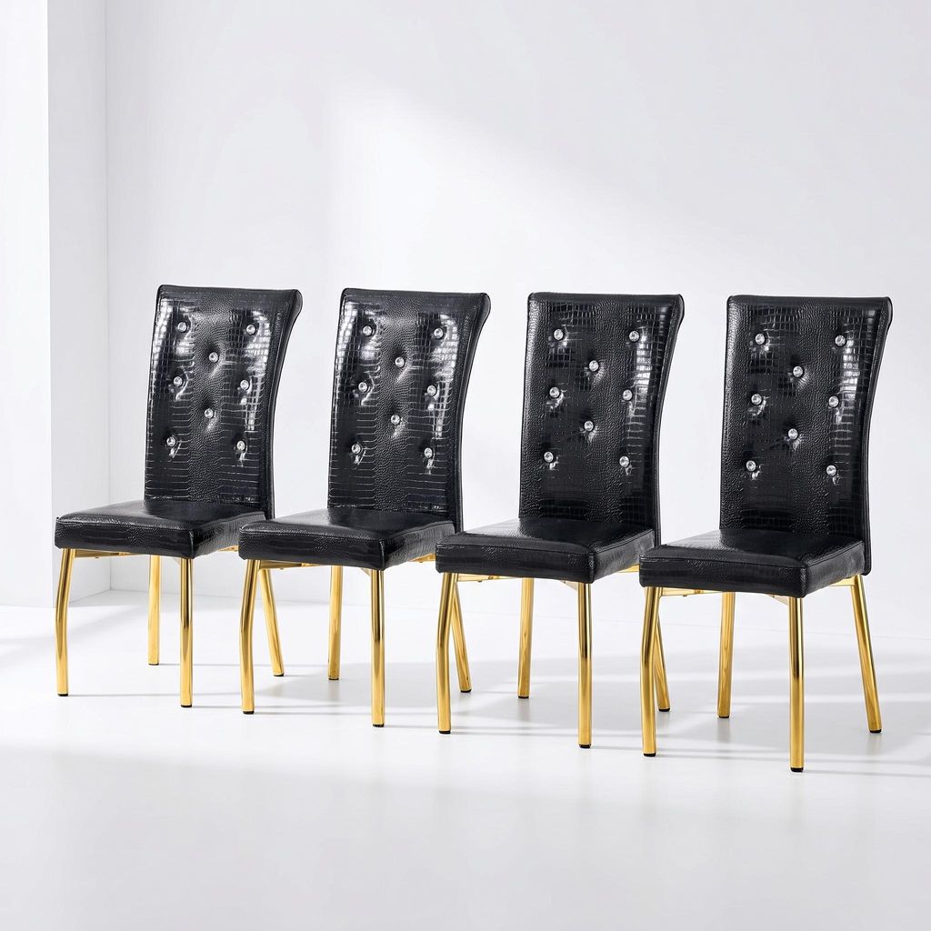Esszimmerstuhl Vintage Stuhl mit Krokodilleder-Optik (4 St), Kunstleder-Polsterung, Stuhl mit Kristallverschluss-Design