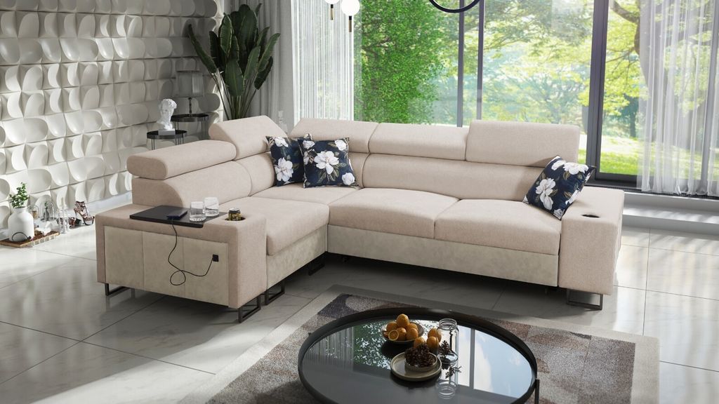 Kaiser Möbel s Ecksofa mit Schlaffunktion MELODY II, Tauro/Freya Beige/Dunkelbeige Links
