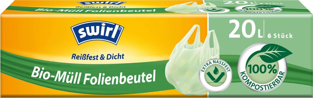 swirl -Mülleimerbeutel kompostierbar grün 20 Liter 6 Stück