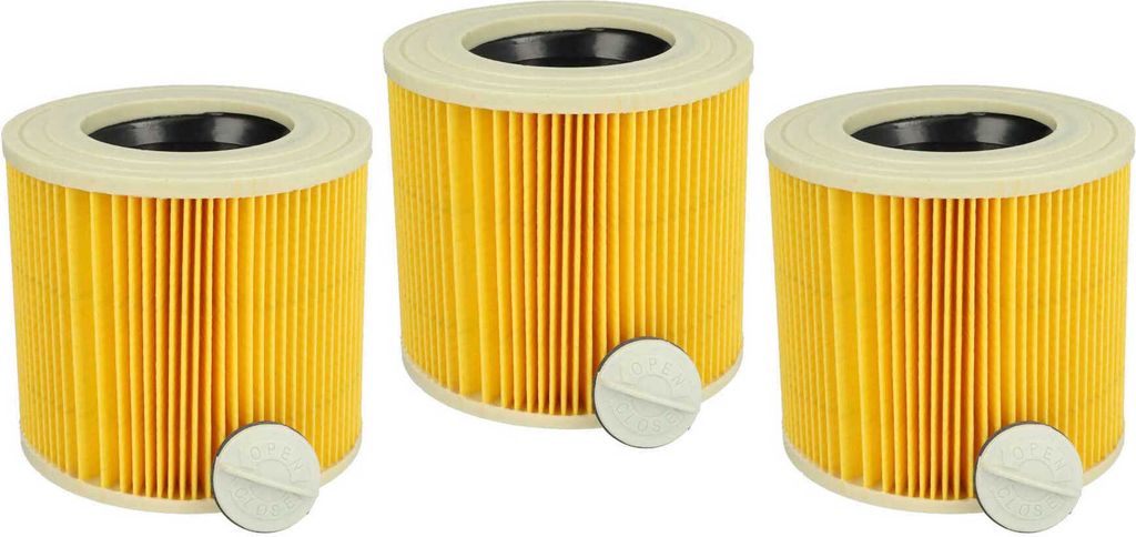 vhbw 3x Faltenfilter kompatibel mit Kärcher MV 3 Fireplace Kit, MV3, MV 3 P Extension Kit Nass- & Trockensauger - Patronenfilter Gelb Abwaschbar