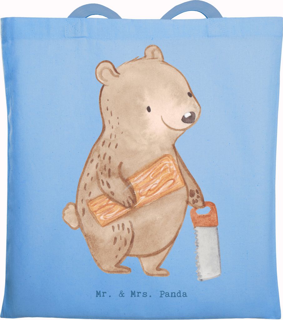Mr. & Mrs. Panda Schultasche Tischler Herz - Sky Blue - Geschenk, Tote Bag, Jutebeutel, Laptoptasche, Beutel, Tasche, Uni