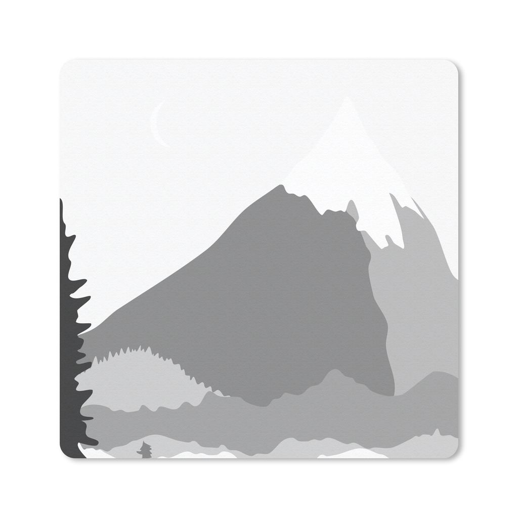 MuchoWow Mauspad Mousepad Illustration - Berg - Schwarz - Weiß 30x30 cm - Mousepads - Maus Mat - Pad - Mausunterlage - Gaming