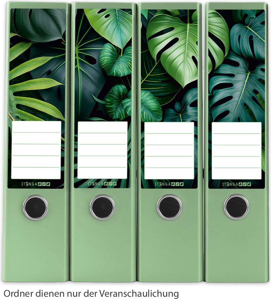 itenga 12er Set Ordneretiketten als Panorama Motiv Dschungel Blätter - breit 6x19cm