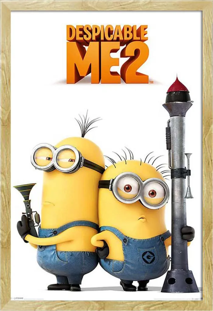 Poster Moi Moche et Méchant 2 Minions avec Cadre MDF Hêtre Shinsuke
