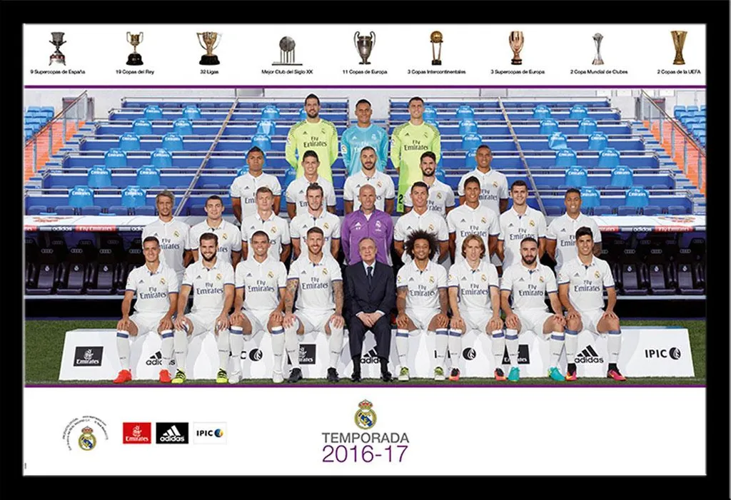 Poster Real Madrid Gruppo con Cornice Shinsuke Maxi MDF Nero 61x91.5