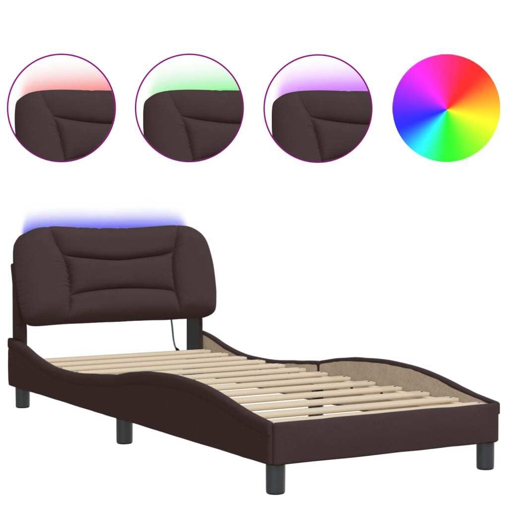 "im Sonderangebot"Bettgestell Stylishces - Einzelbett/Jugendbett mit Lattenrost - mit LED ohne Matratze - "Hvar" Dunkelbraun 90x200cm Stoff - Klass...