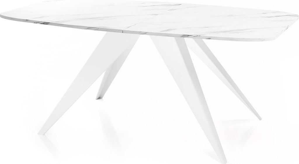 Ausziehbarer Esstisch im Loft-Stil - Industrieller Tisch in Weißer Marmoroptik mit Weißen Metallbeinen - Modernes Design für Wohnzimmer - 180 cm...