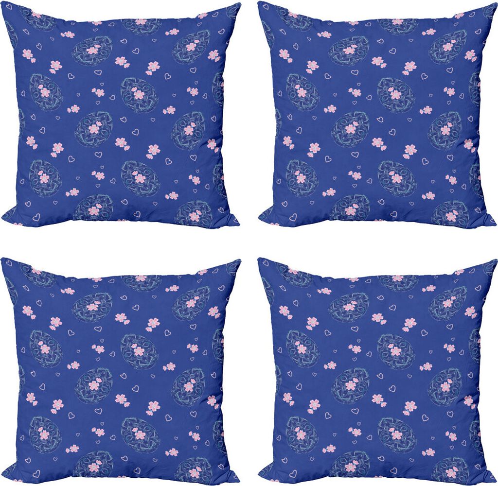 ABAKUHAUS Blumen Kissenbezug Set (4 Stück), Ostereier Blumen-Herzen, Moderner Doppelseitiger Digitaldruck, 50 cm x 50 cm, Violet Baby Pink
