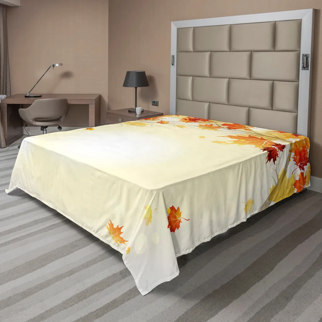 ABAKUHAUS Drap Plat Feuilles d'Automne Multicolore 275x260 cm en Tissu Doux