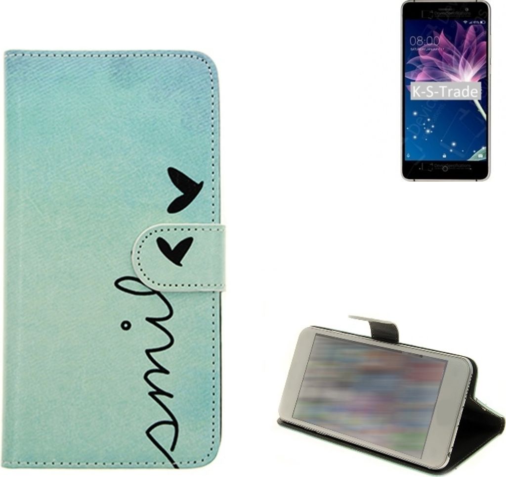 K-S-Trade Schutz-Hülle Handy-Hülle kompatibel mit Doogee X10S Hülle Wallet Case Flip cover bookstyle Etui Handyhülle ''smile'' türkis