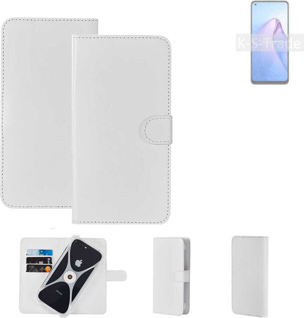 K-S-Trade Handy Hülle Schutz Hülle kompatibel mit Oppo Reno8 Global Cover Case Bookstyle Bumper weiß 1x