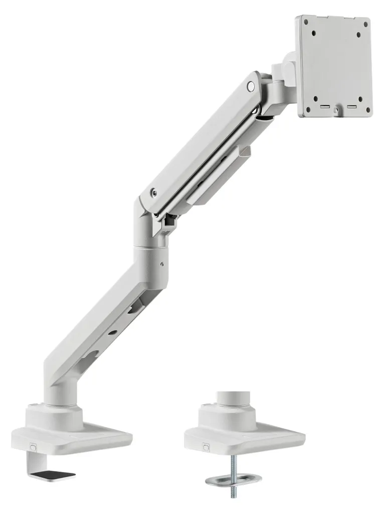Support Écran PC à Ressort à Gaz 20kg Blanc pour Moniteur 17-49 Pouces