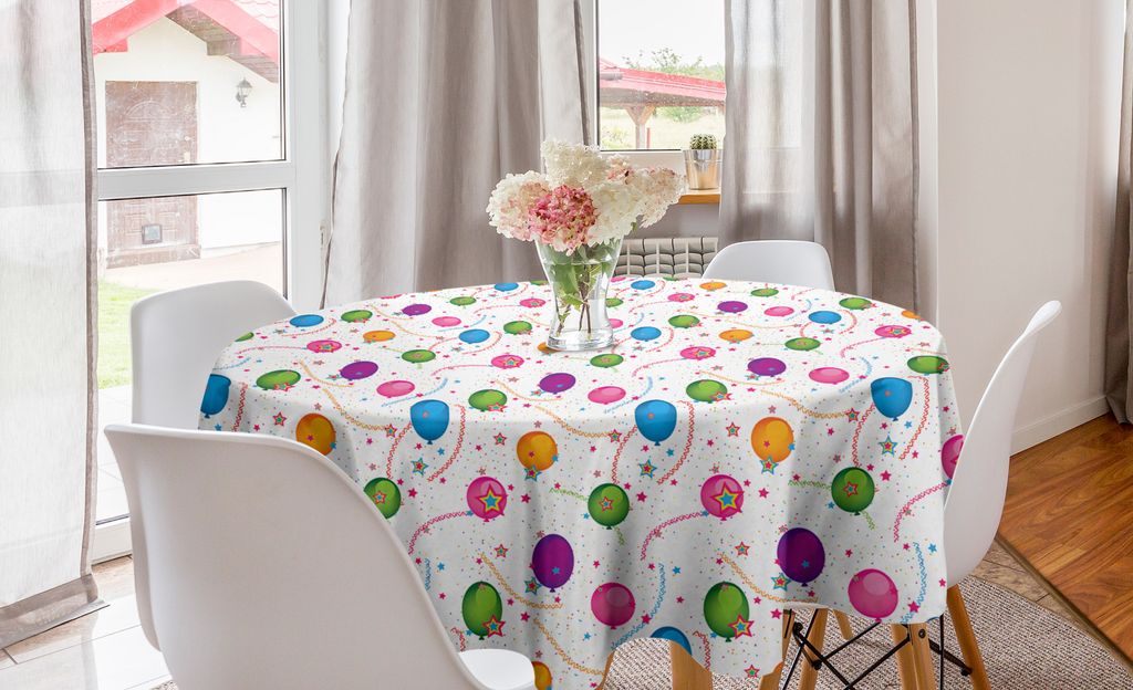 ABAKUHAUS Geburtstag Runde Tischdecke, Ballon-Stern, Kreis Tischdecke Abdeckung für Esszimmer Küche Dekoration, 150 cm, Mehrfarbig