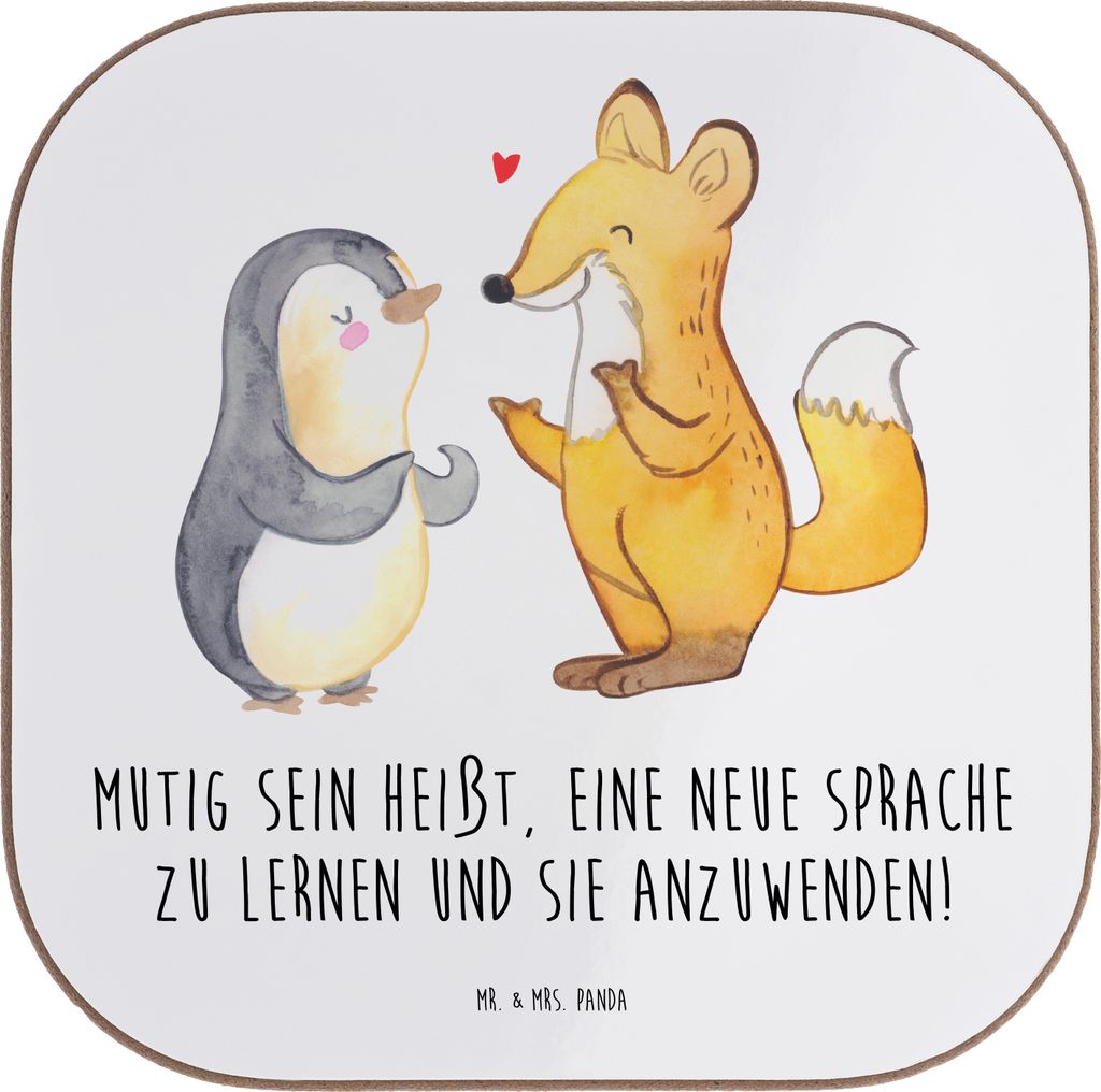 Mr. & Mrs. Panda Untersetzer Tasse Sprachen Lernen und Anwenden - Weiß - Geschenk, Zuversicht, Trost, Ermutigung, positivity, Tassenuntersetzer, D...