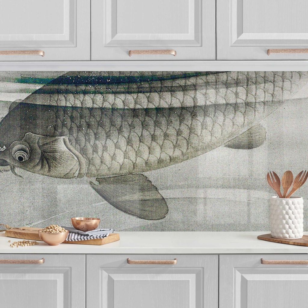 Küchenrückwand Tiere selbstklebend - 0.35 mm Wandpaneel wasserfest Fische grau Vintage Spritzschutz fugenlos