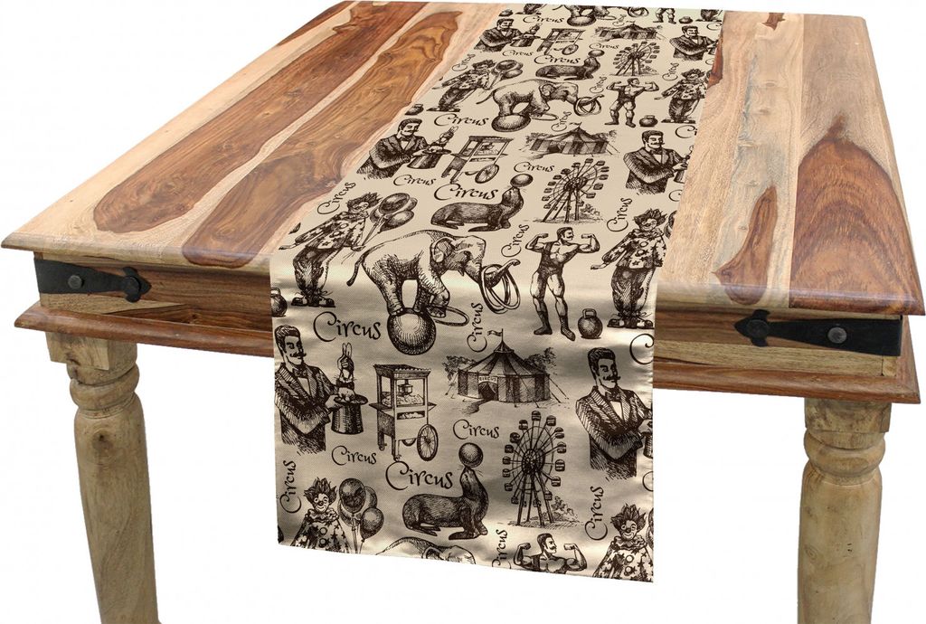 ABAKUHAUS Zirkus Tischläufer, Sketch Fun Clown Zauberer, Esszimmer Küche Rechteckiger Dekorativer Tischläufer, 40 x 180 cm, Beige Dunkelbraun