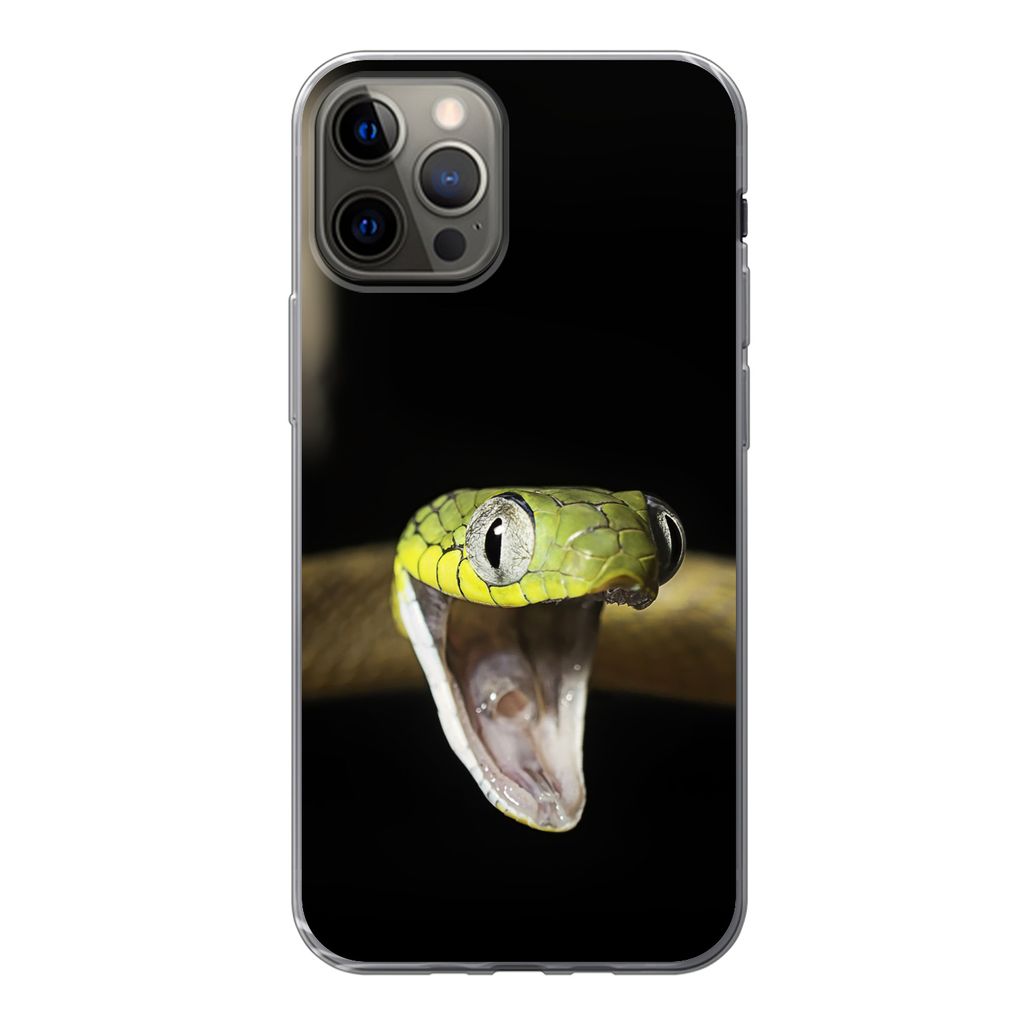 MuchoWow Handyhülle Schutzhülle Hülle für iPhone 12 Pro Schlange - Tier - Schwarz Silikon Softcase Handy Hülle - Abdeckung
