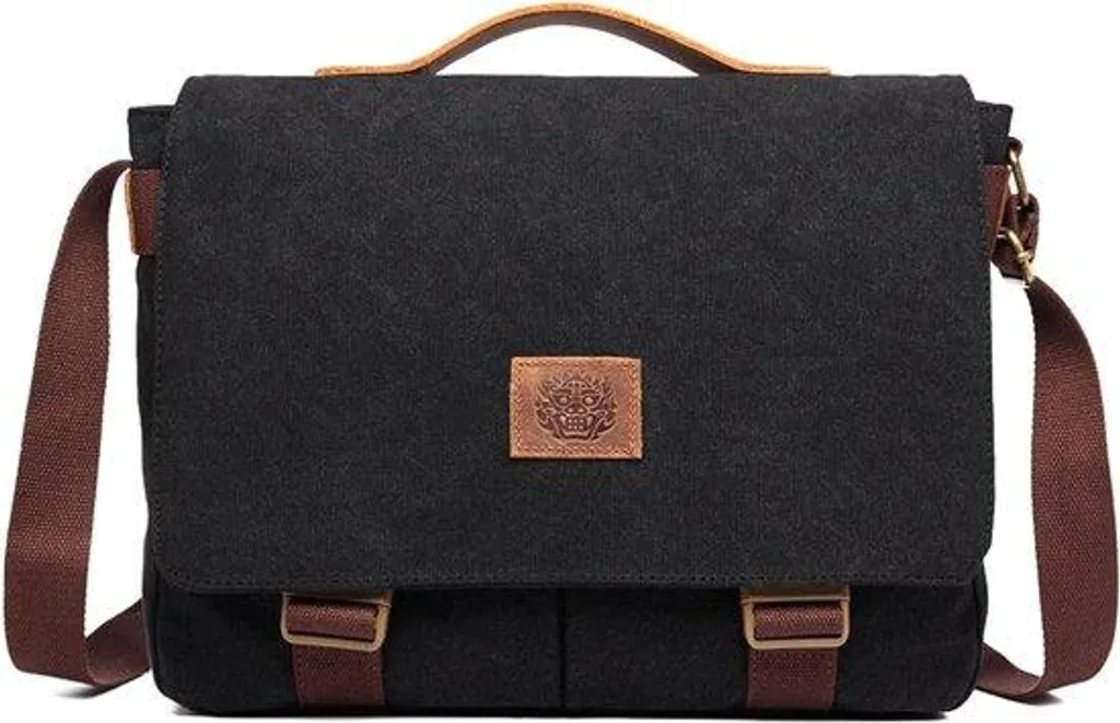 Sac bandoulière 14 pouces toile noire grande capacité multi-poches