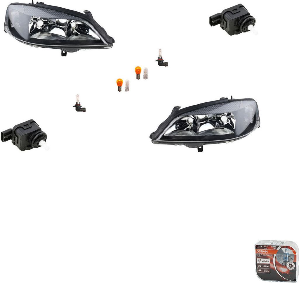 Johns, Scheinwerfer schwarz + Osram Night Breaker Laser passend für Opel Astra G L R 6207044 5288904AB 90590665 1216289 09194592 09199894 09201950...