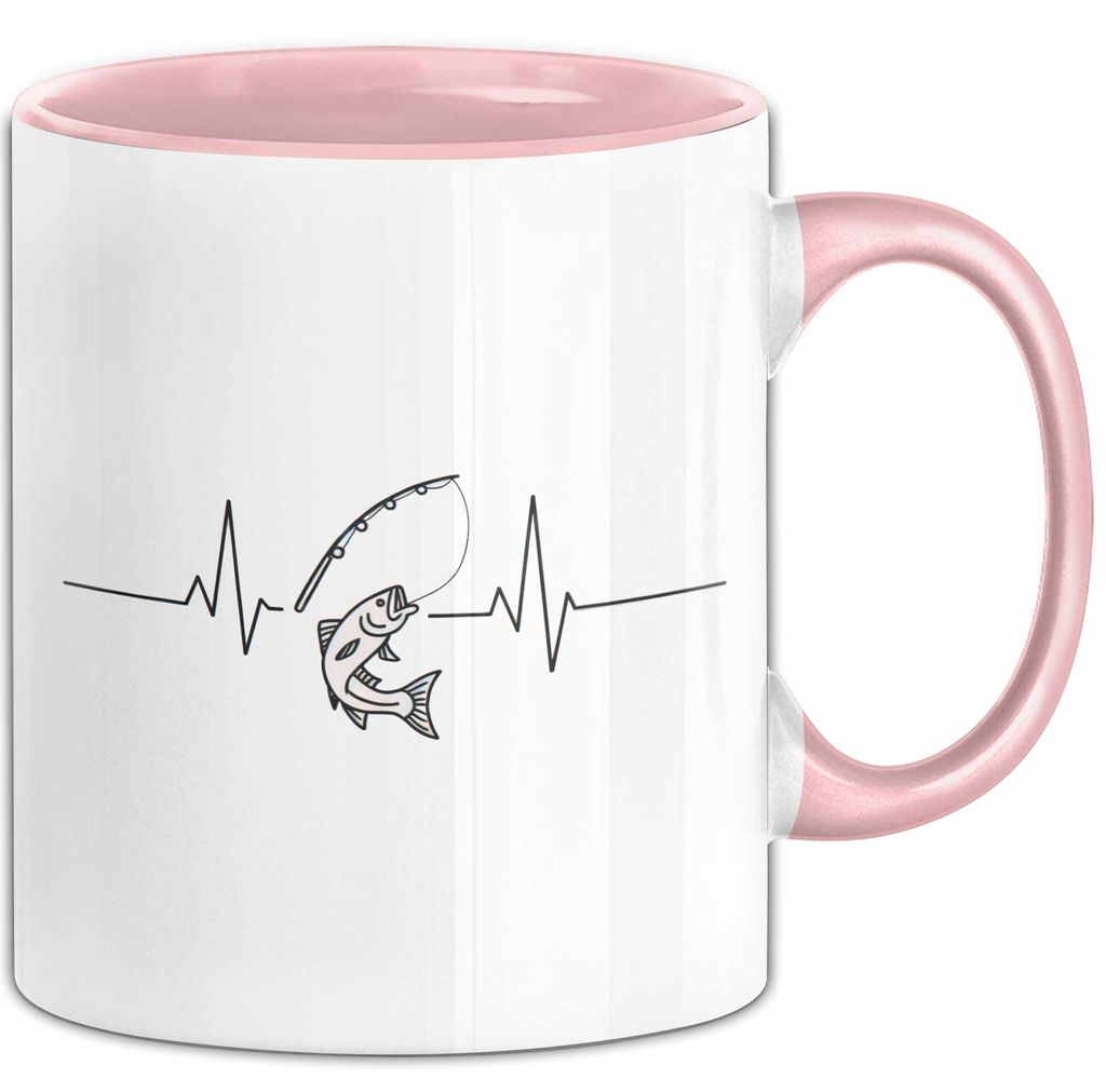 Angelliebhaber Fischer Herzschlag Tasse Geschenk Lustige Geschenkidee Spruch (Rosa)