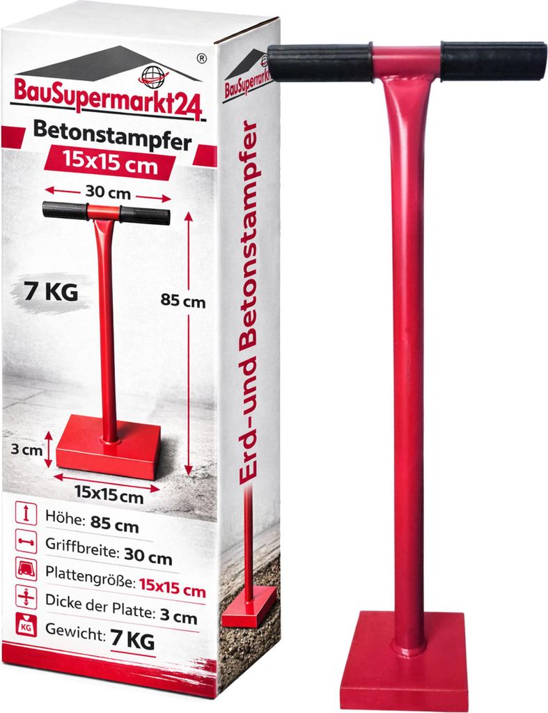 Erd- und Betonstampfer 15x15 cm Erdstampfer 85 cm Hoch Produktbild 