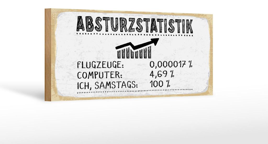 Holzschild Spruch 27x10 cm Absturzstatistik Flugzeuge Computer Ich, Samstags