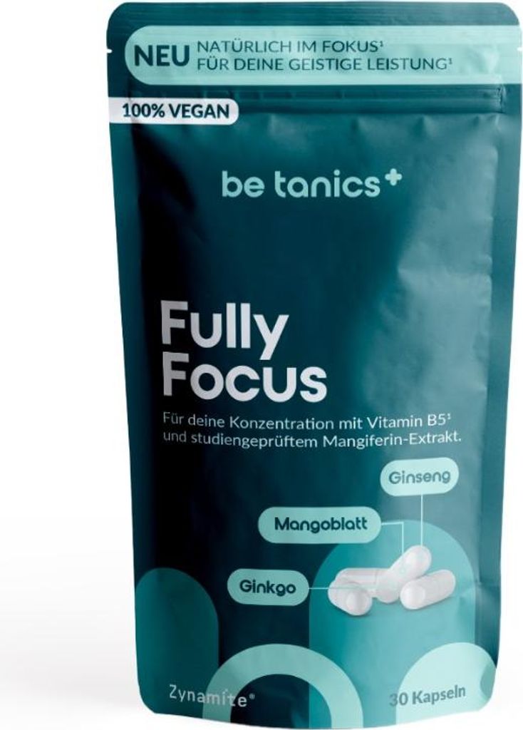 be tanics Fully Focus für die mentale Leistungsfähigkeit mit Zynamite 30 Kapseln