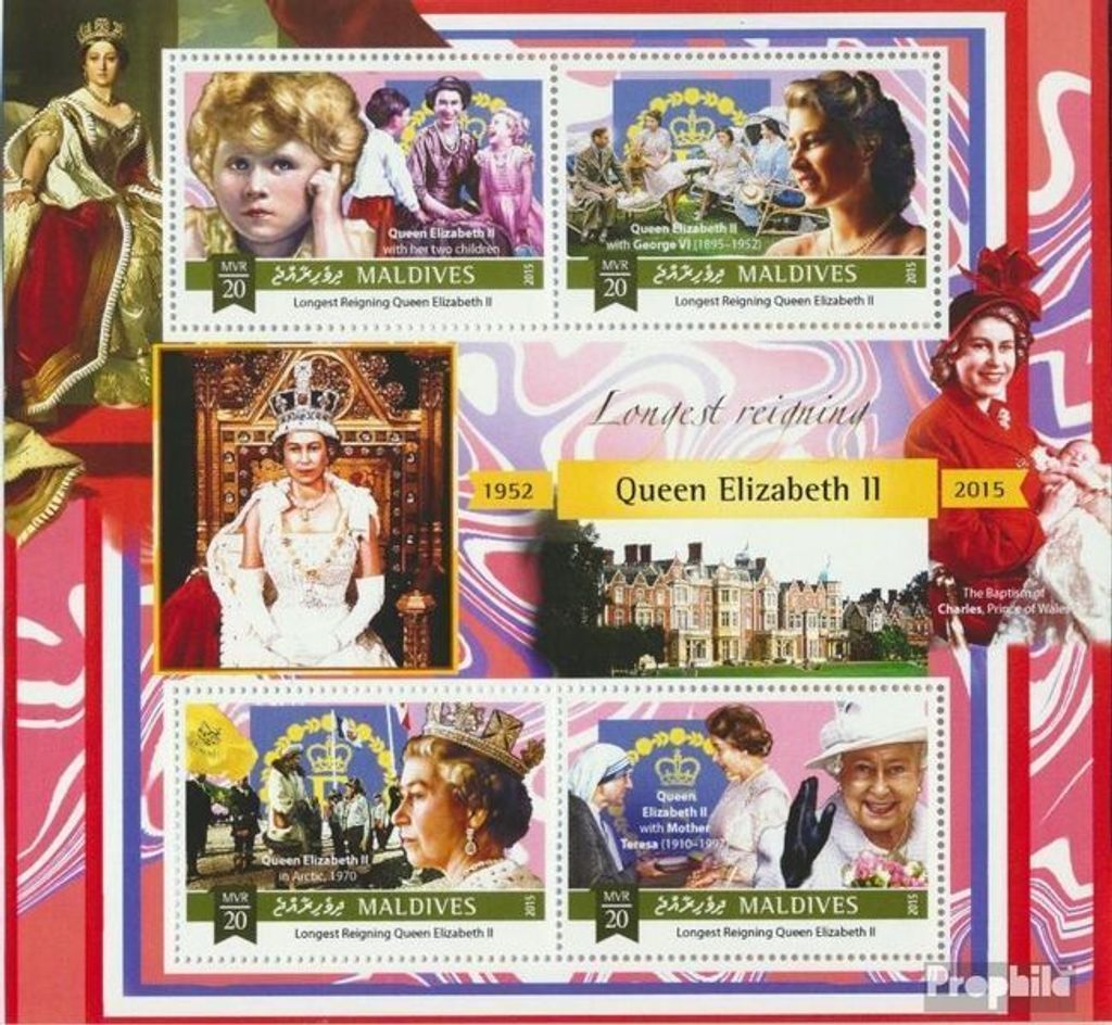 Briefmarken Malediven 2015 Mi 6021-6024 Kleinbogen (kompl. Ausg.) postfrisch Königin Elizabeth II