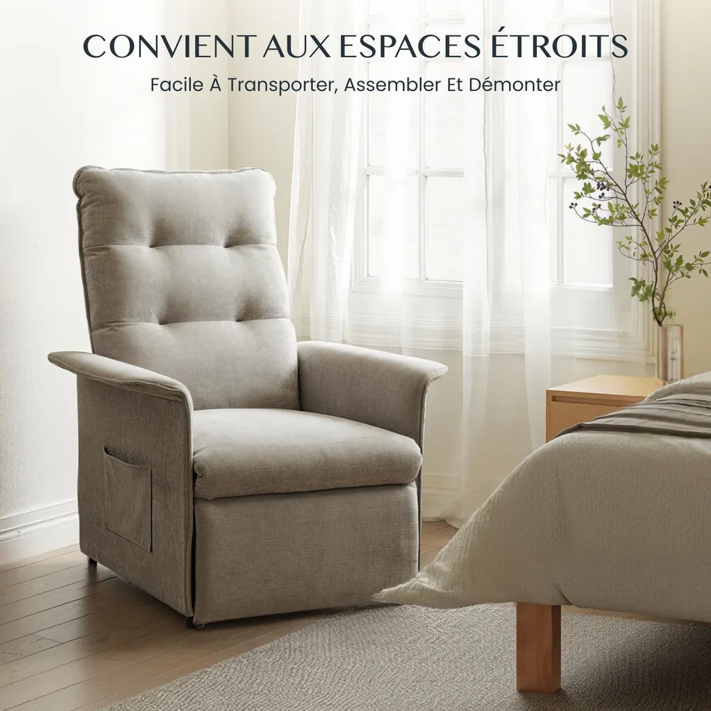 Fauteuil Inclinable Électrique Gris Clair Ergonomique Charge 200kg