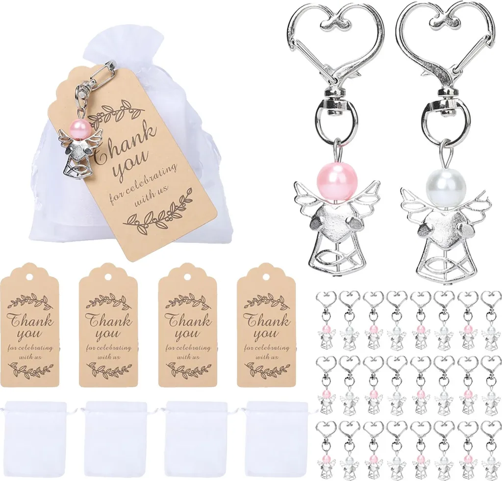 Lot de 20 porte-clés ange en alliage de zinc avec sachets en organza