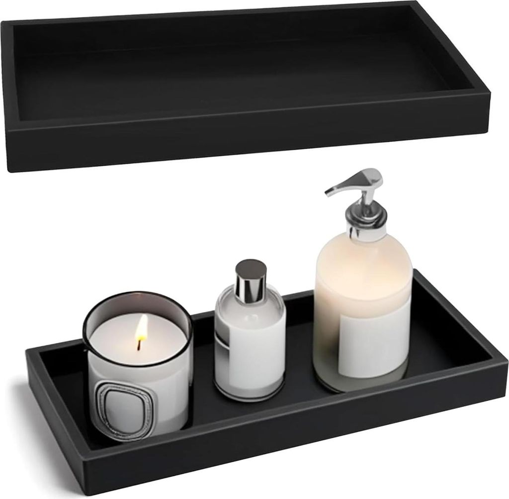 Set aus 2 Badezimmertabletts schwarz 10 x 20 cm Tablett Badezimmer Silikon Tablett Badezimmertablett dekoratives Tablett schwarz quadratisch für B...