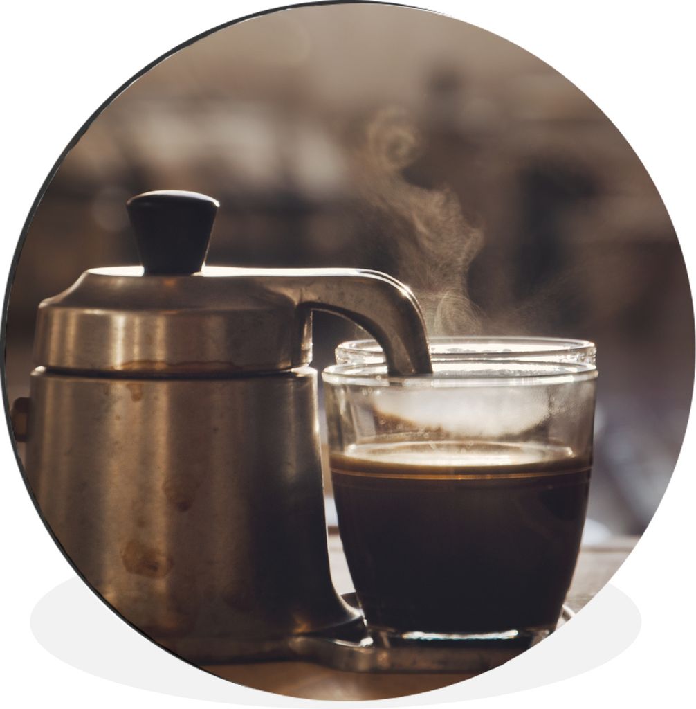 MuchoWow Aluminium Wandkreis Eine kleine Kaffeekanne mit zwei Tassen Kaffee Ø 30 cm Wanddeko Modern Wohnzimmer - Wand Bild - Wohnzimmer - Runde ...