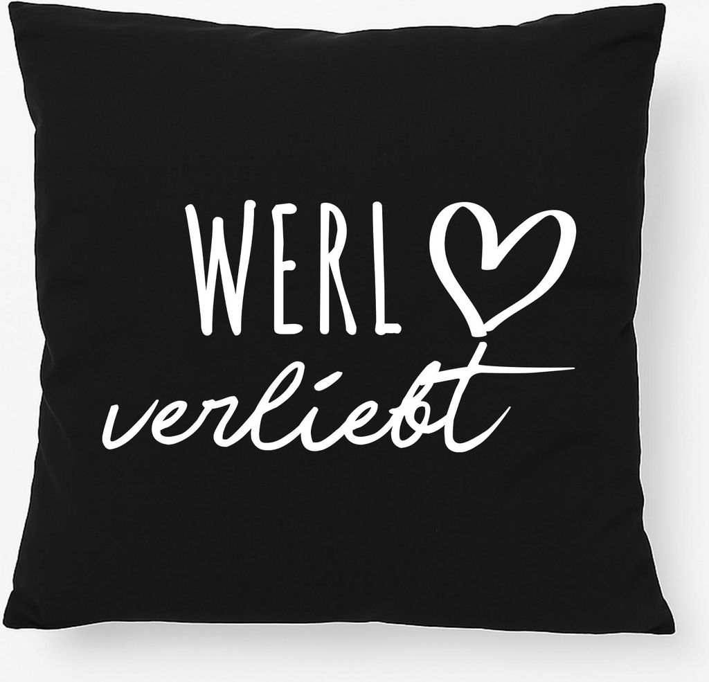 Huuraa Kissen Werl verliebt 40x40cm mit Füllung Black Baumwolle Dekokissen Geschenkidee