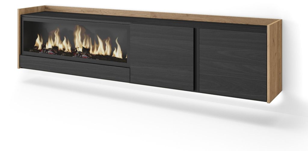 TV-Möbel Holzeffekt schwarz eiche 212x35x50cm Kamin mit Feuereffekt