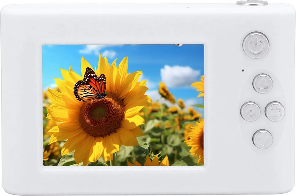 Fotocamera digitale, zoom 8x, 48 MP, 1080P, schermo IPS da 2,4 pollici, autofocus anti-shake, compatta per viaggiare, con specchio, bianca