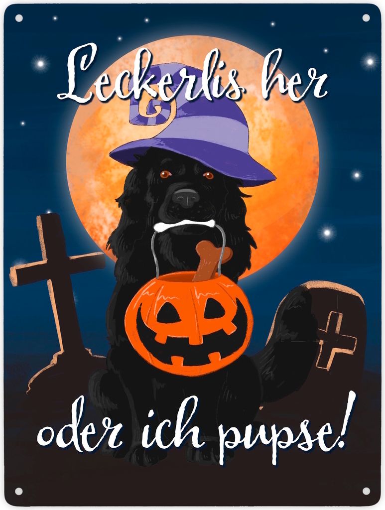 Leckerlis her oder ich pupse Halloween Metallschild XXL in Produktbild 