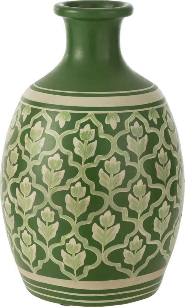 J-Line Vase Fleurs et Lignes Terracotta Vert et Blanc - Déco Design