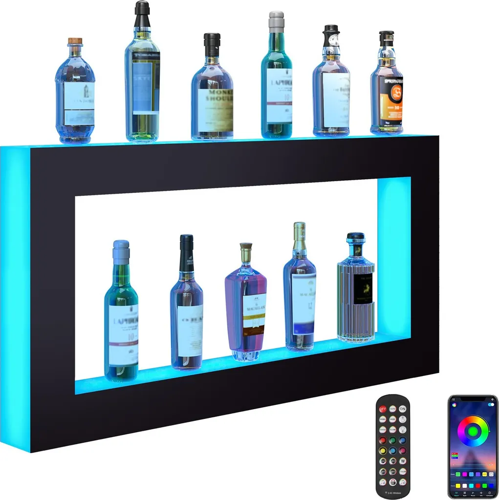 Aménagez votre coin bar avec cette étagère à vin murale LED de 121 cm