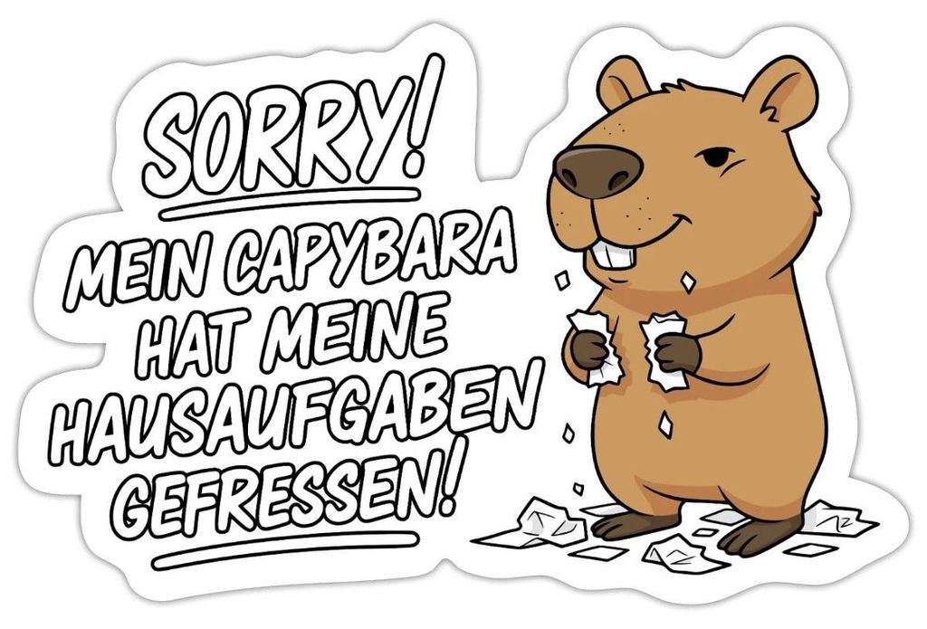 Spreadshirt Sorry Mein Capybara Hat Meine Hausaufgaben Gefressen Sticker Aufkleber, 10 x 10 cm, Mattweiß