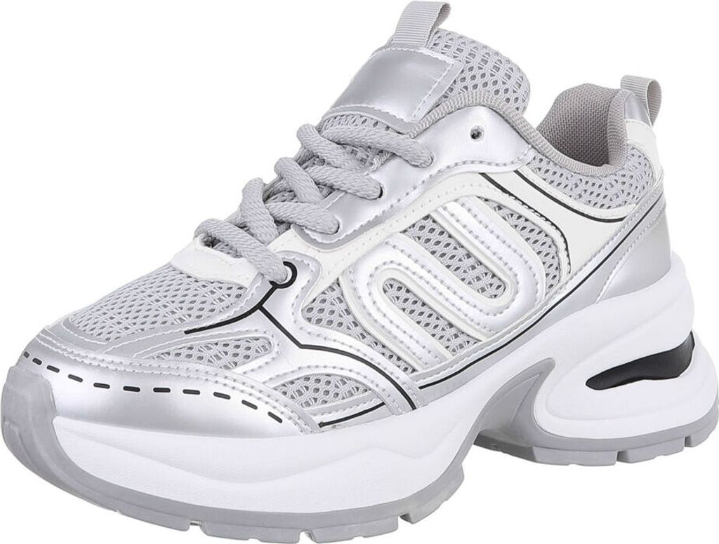 Ital-Design Damen Freizeitschuhe Textiloptik, Lederoptik Sneakers Low 88519402 Silber Gr. 37