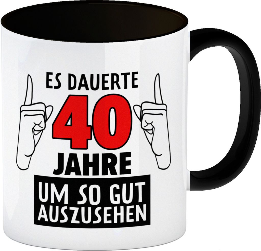 Witziger Kaffeebecher Schwarz für den 40. Geburtstag mit Motiv: Gutes Aussehen