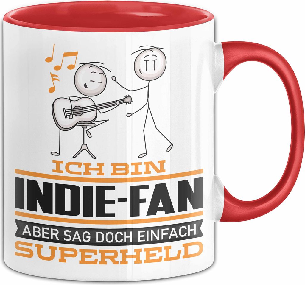 Indie-Fan Geschenk Tasse Ich Bin Indie-Fan Aber Sag Doch Einfach Superheld Lustige Geschenkdiee für Indie-Fan Kaffee-Becher (Rot)