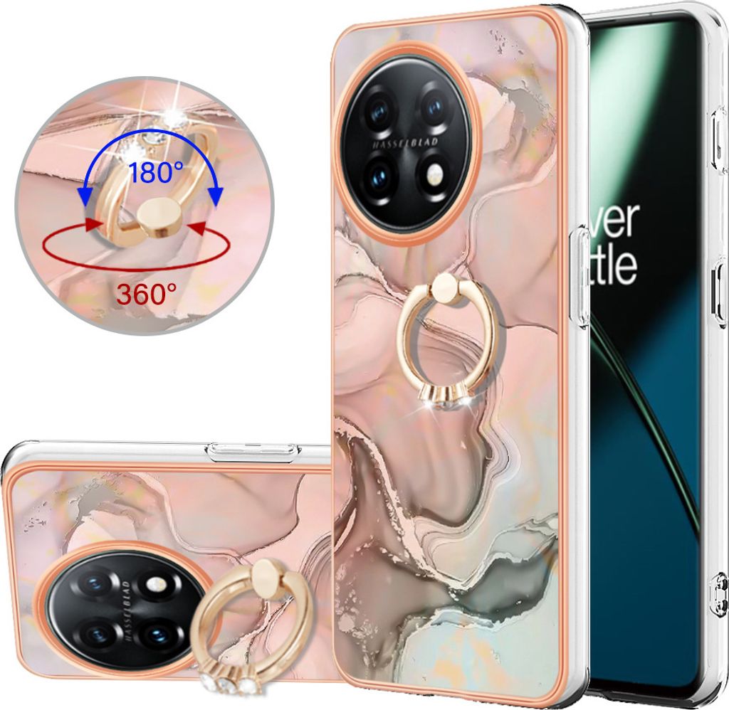 OnePlus 11 Hülle, Muster TPU Silikon Stoßdämpfer Bumper Schutzhülle mit Ring Ständer für OnePlus 11 Crème