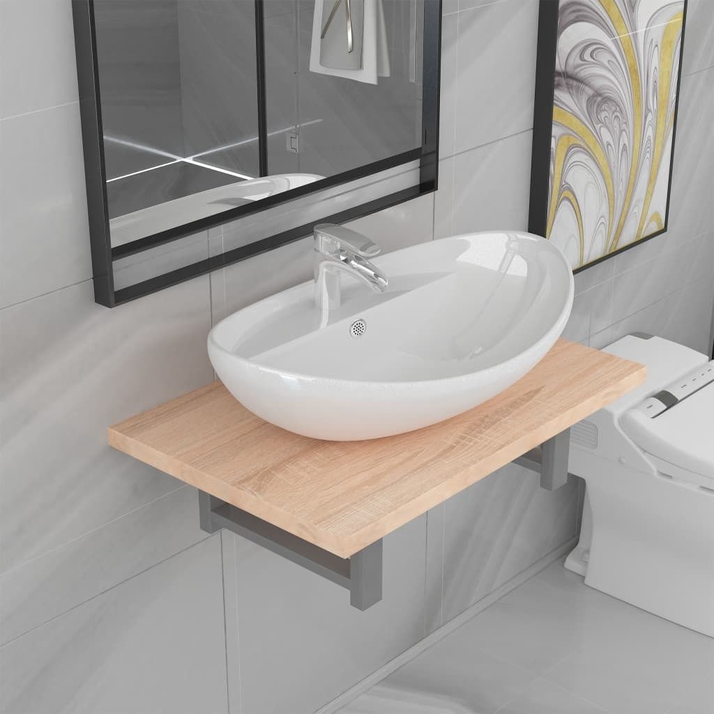 Maison Exclusive - 2-tlg. Badmöbel-Set Keramik Eichenbraun