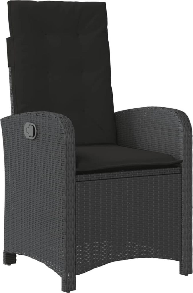 Gartensessel Verstellbar mit Kissen Schwarz Poly Rattan