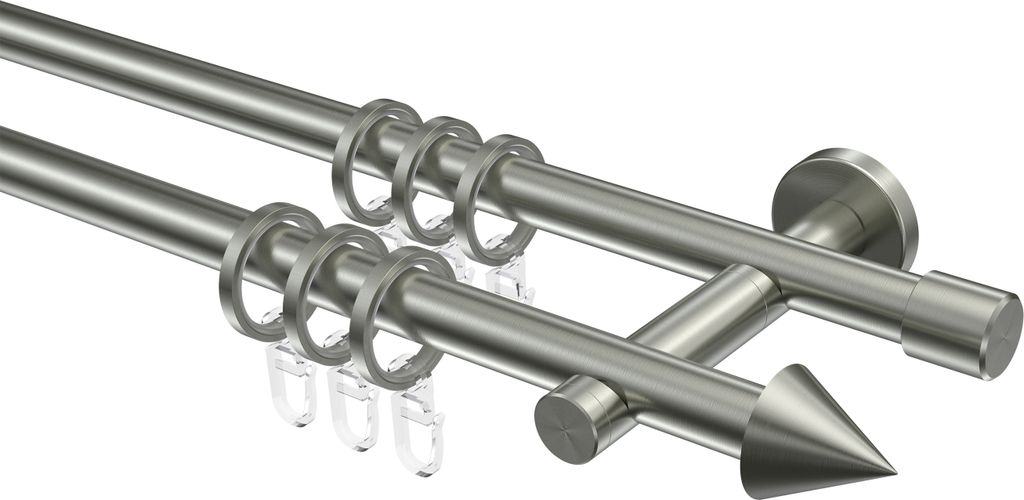 Interdeco Gardinenstange / Vorhangstange Edelstahl, Typ Enorma Scarano (Kegel), 16 mm Ø 2-läufig, 180 cm